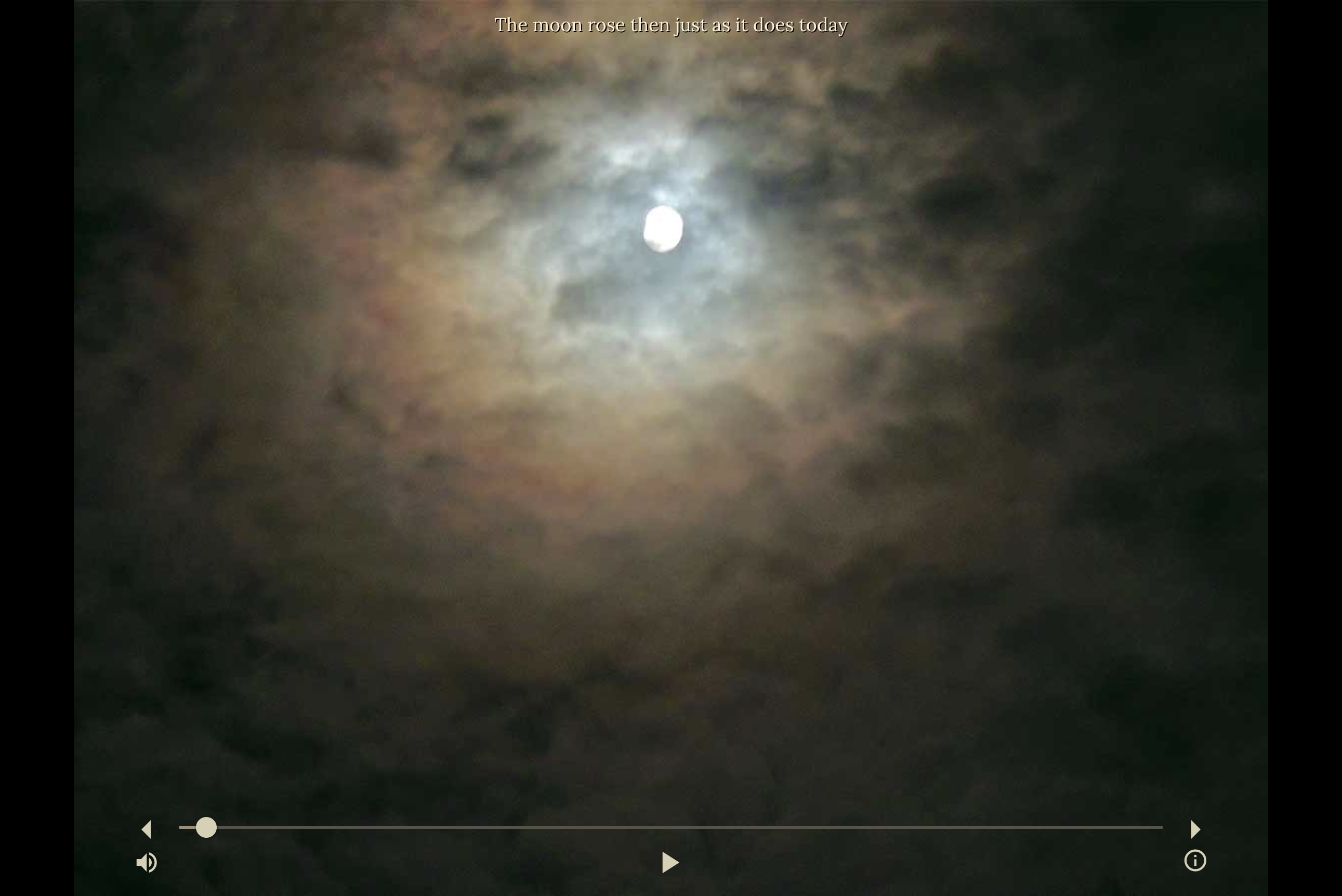 Moon and clouds above the text “The moon rose then just as it does today,” with the Havens House player controls visible.