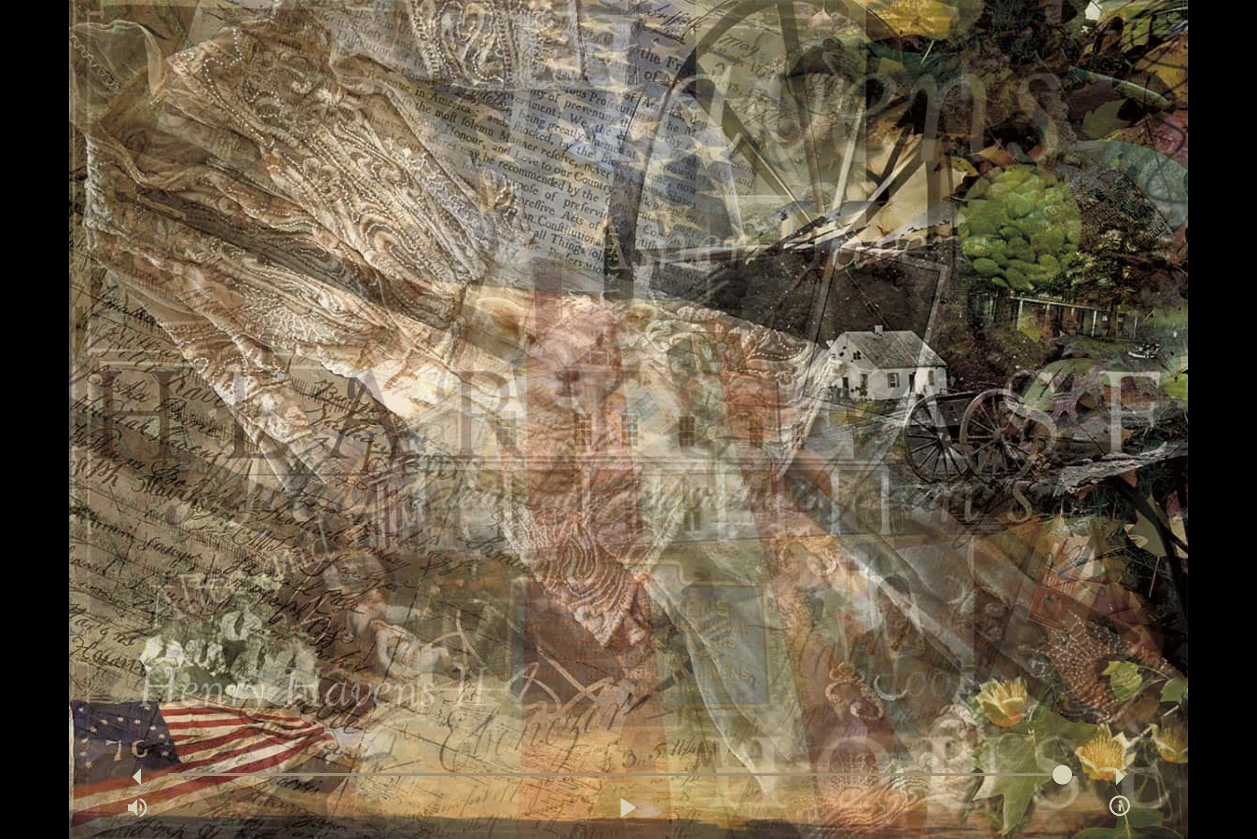 Finished layered composition in the Havens House viewer, framed by black side margins with player controls visible.