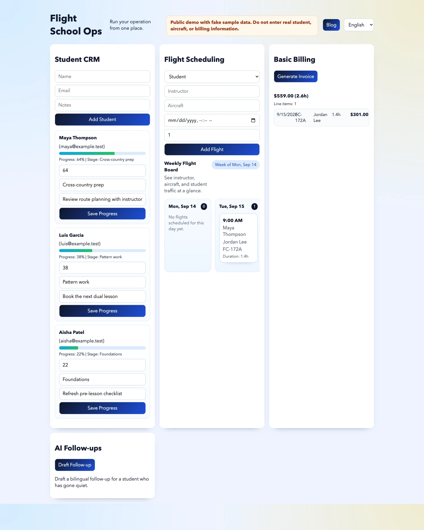 Fly Cleared student dashboard