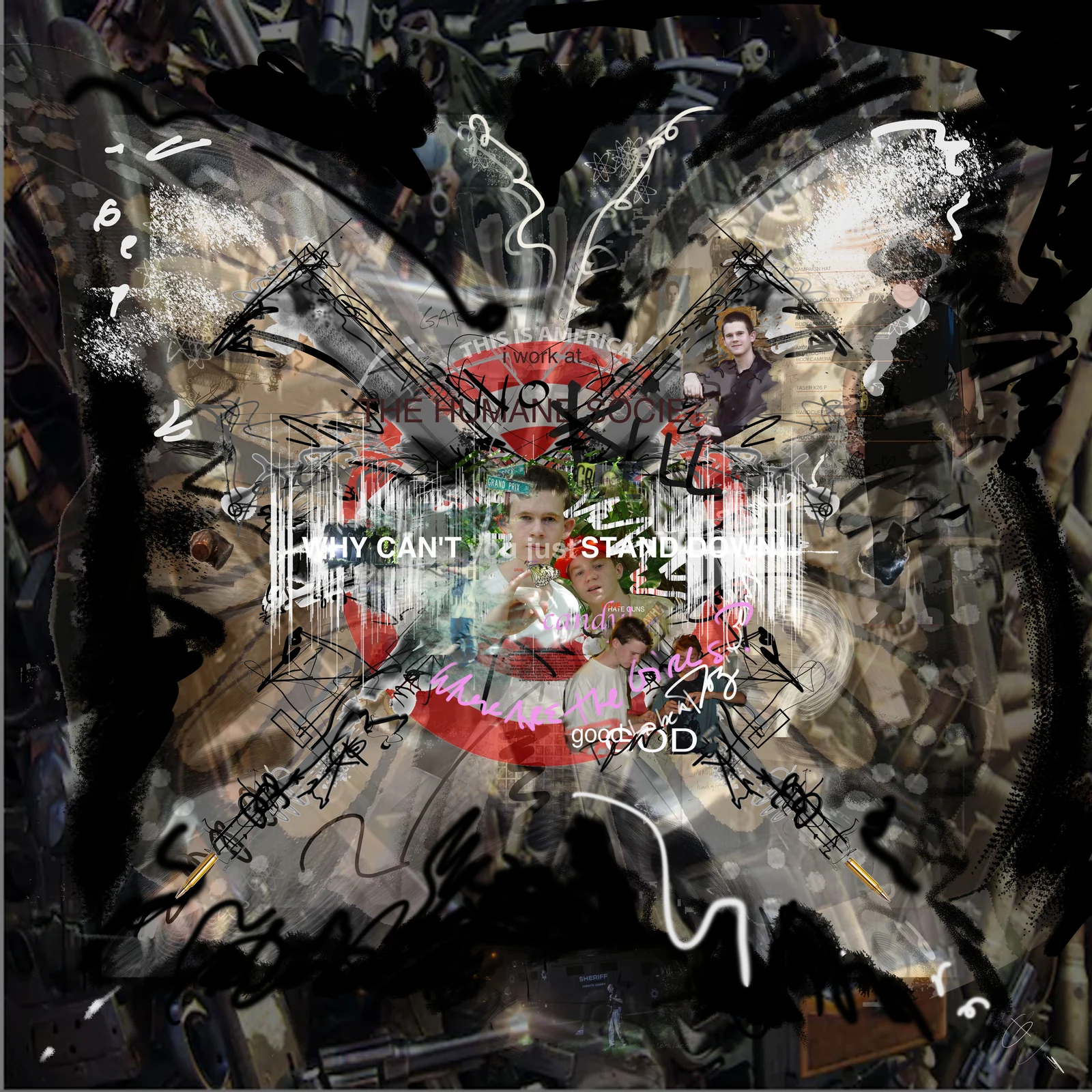 Layered Garrett artwork with brush strokes and photographic elements.