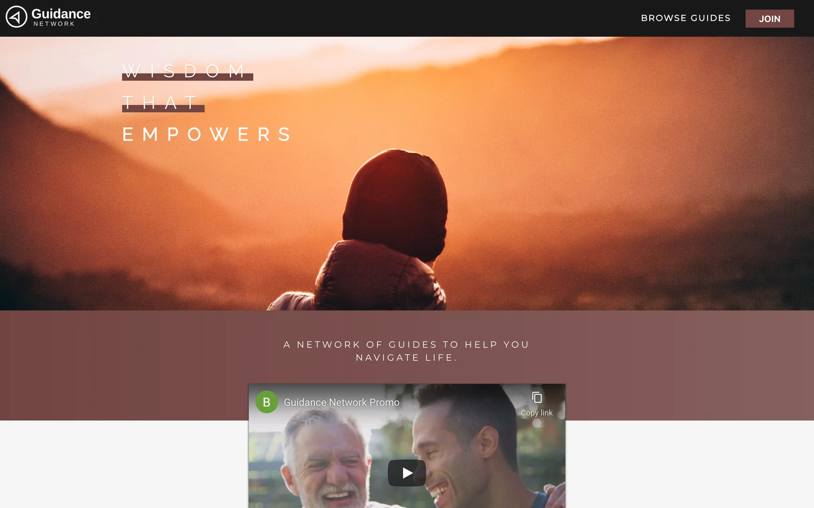 Guidance Network homepage with introductory content and browse-guides action.