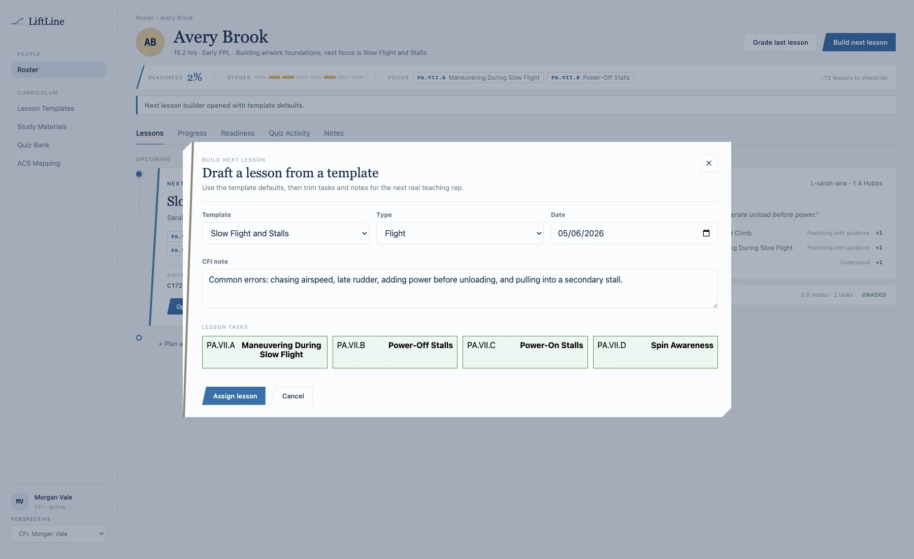 LiftLine CFI lesson builder