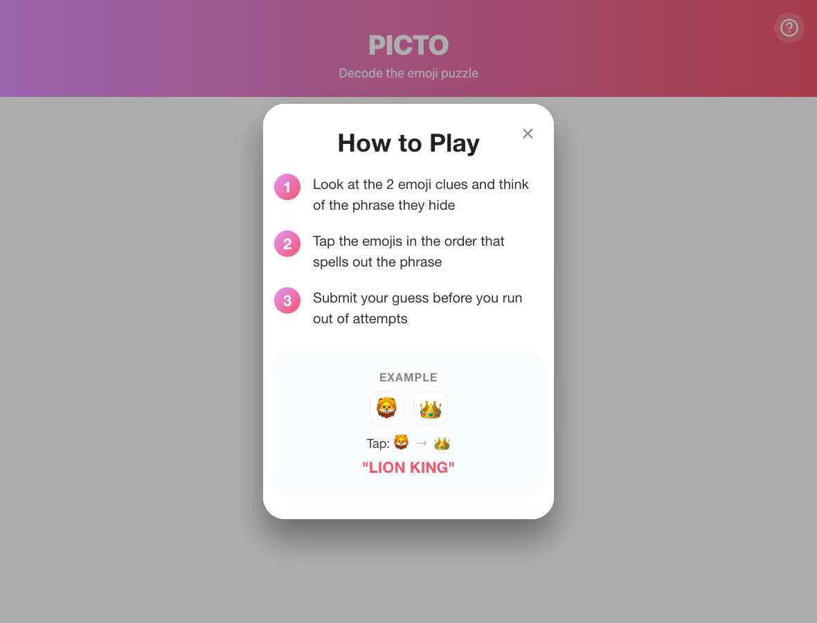 Picto instructions modal